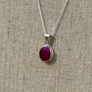 Elegant .925 Silver and Red Ruby Pendant 16”Necklace
